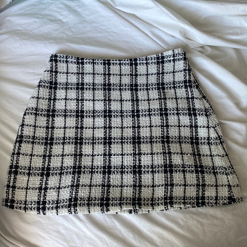 Lulus White Plaid Tweed Mini Skirt